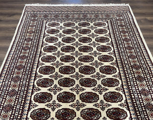 Pakistani Turkoman Rug 6x9, Cream and Red Hand Knotted Wool Oriental Carpet, Yamud Rug, Tribal Rug 6 x 9, Bohemian Area Rug, Bokhara Rug