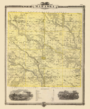 Vintage Map of Mahaska County, Iowa 1875
