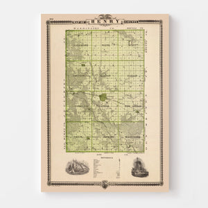 Vintage Map of Henry County, Iowa 1875