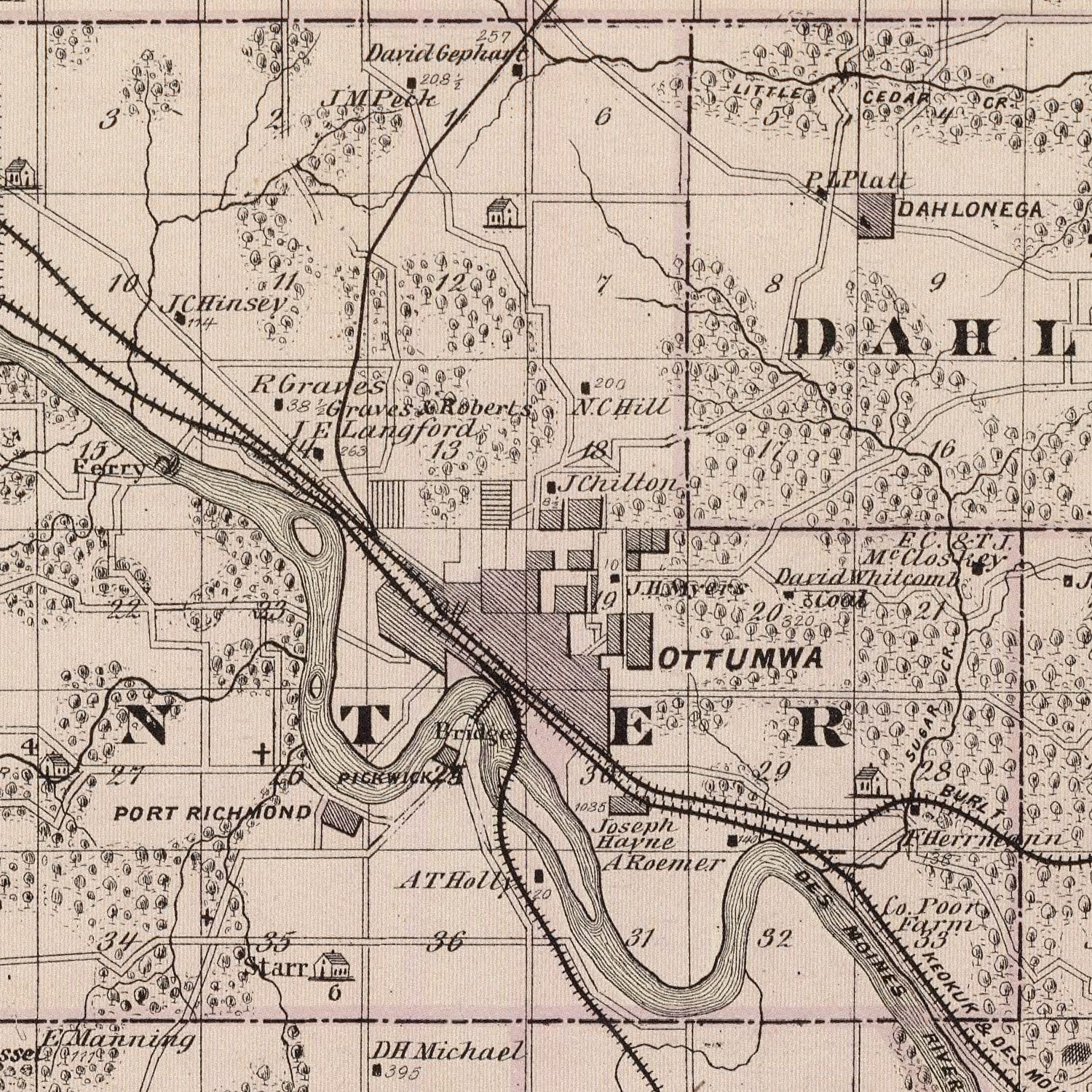 Vintage Map of Wapello County, Iowa 1875