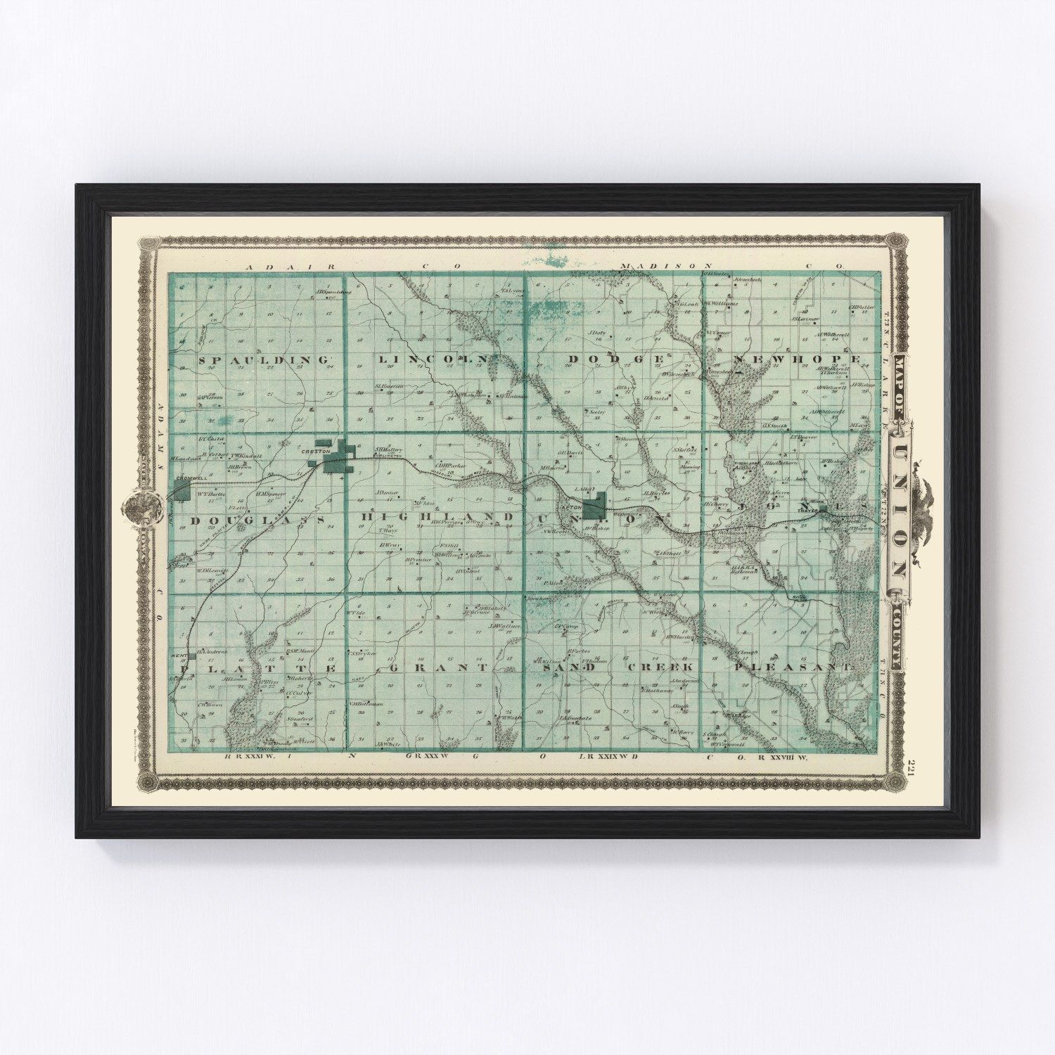Vintage Map of Union County, Iowa 1875