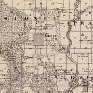 Vintage Map of Fremont County, Iowa 1875
