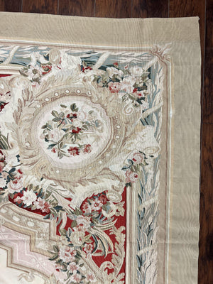 Large Aubusson Rug 11x17, Wool Handmade Vintage Carpet, Ivory Beige, French European Elegant Design, Palace Size Rug