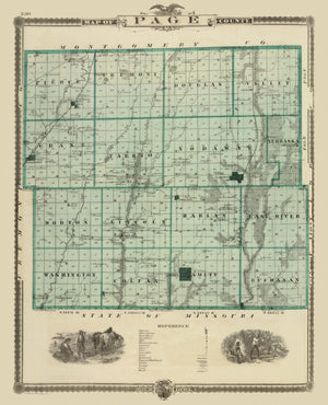 Vintage Map of Page County, Iowa 1875