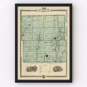 Vintage Map of Page County, Iowa 1875