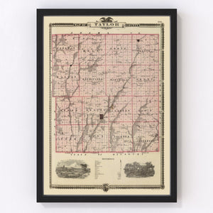 Vintage Map of Taylor County, Iowa 1875