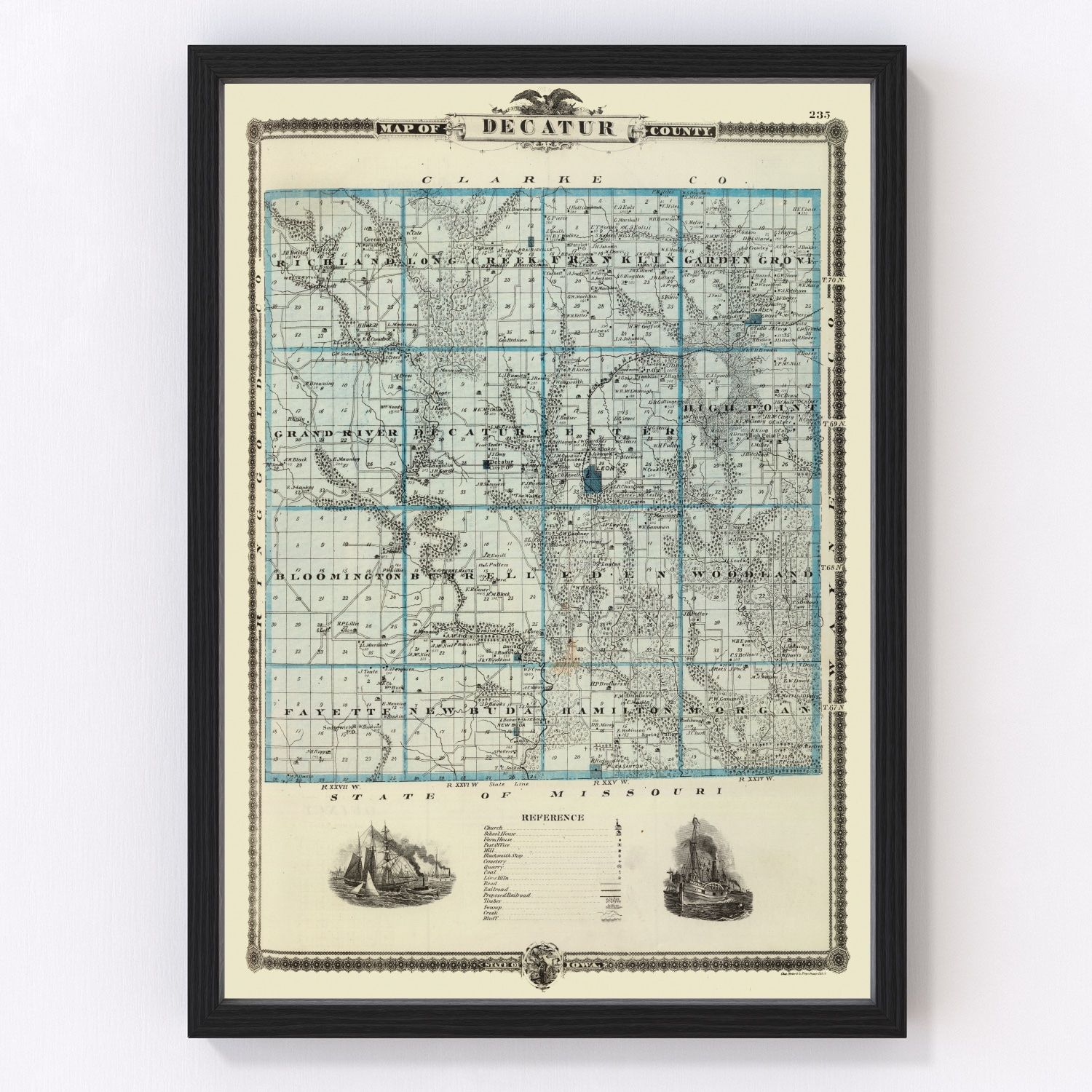 Vintage Map of Decatur County, Iowa 1875