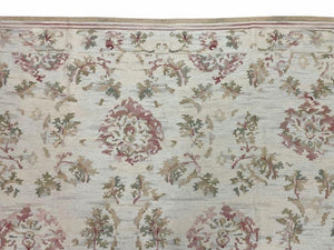 9x12 Flatweave Aubusson Needlepoint Rug, New, Beige, Tan, Green, Handmade, Hand-Knotted Area Rug, French European Carpet, Flowers