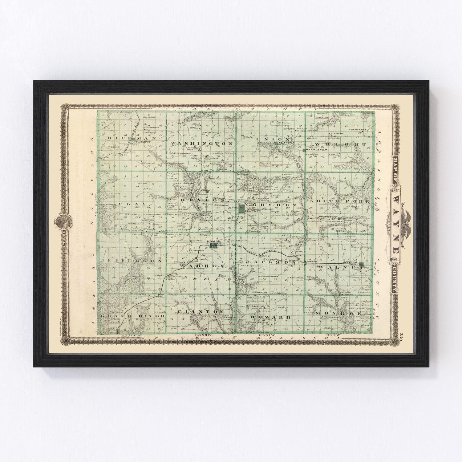 Vintage Map of Wayne County, Iowa 1875