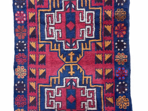 3 X 4.3 Vintage Handmade Tribal Wool Rug Balouch Rug Afghan Rug Red Blue Nice