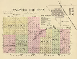 Vintage Map of Wayne County, Nebraska 1885