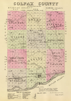 Vintage Map of Golfax County, Nebraska 1885
