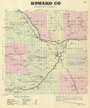 Vintage Map of Howard County, Nebraska 1885