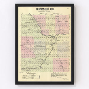 Vintage Map of Howard County, Nebraska 1885