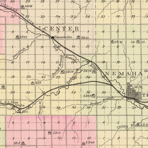 Vintage Map of Johnson County, Nebraska 1885