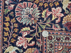 Red Persian Kashan Rug 4x6, Very Fine 260 KPSI, Red and Navy Blue Persian Carpet, Semi Open Field