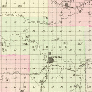Vintage Map of Thayer County, Nebraska 1885