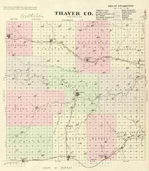 Vintage Map of Thayer County, Nebraska 1885