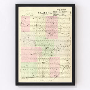 Vintage Map of Thayer County, Nebraska 1885