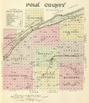 Vintage Map of Polk County, Nebraska 1885