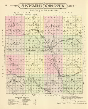 Vintage Map of Seward County, Nebraska 1885
