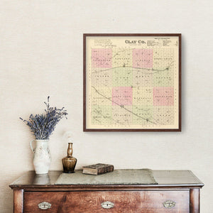Vintage Map of Clay County, Nebraska 1885