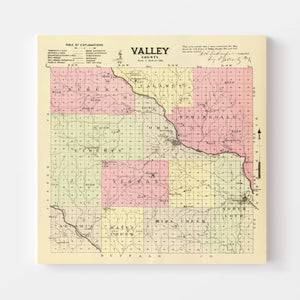 Vintage Map of Valley County, Nebraska 1885