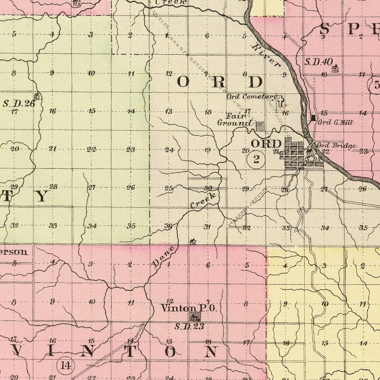 Vintage Map of Valley County, Nebraska 1885