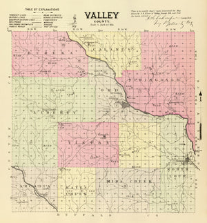 Vintage Map of Valley County, Nebraska 1885