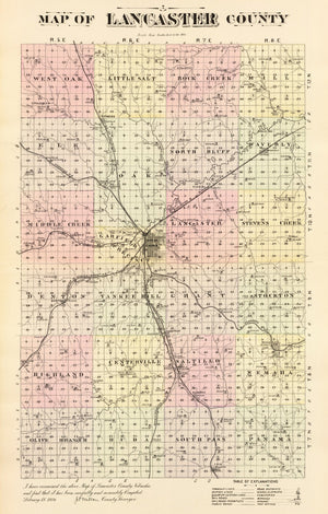 Vintage Map of Lancaster County, Nebraska 1885