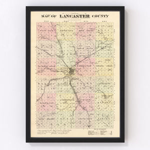 Vintage Map of Lancaster County, Nebraska 1885