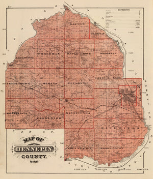 Vintage Map of Hennepin County, Minnesota 1874