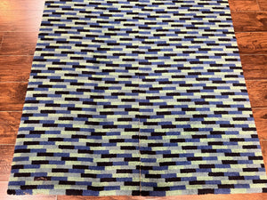 Wide Runner Rug 4.7 x 12, Blue Multicolor Contemporary Wool Power Loomed Rug, Mosiac Design