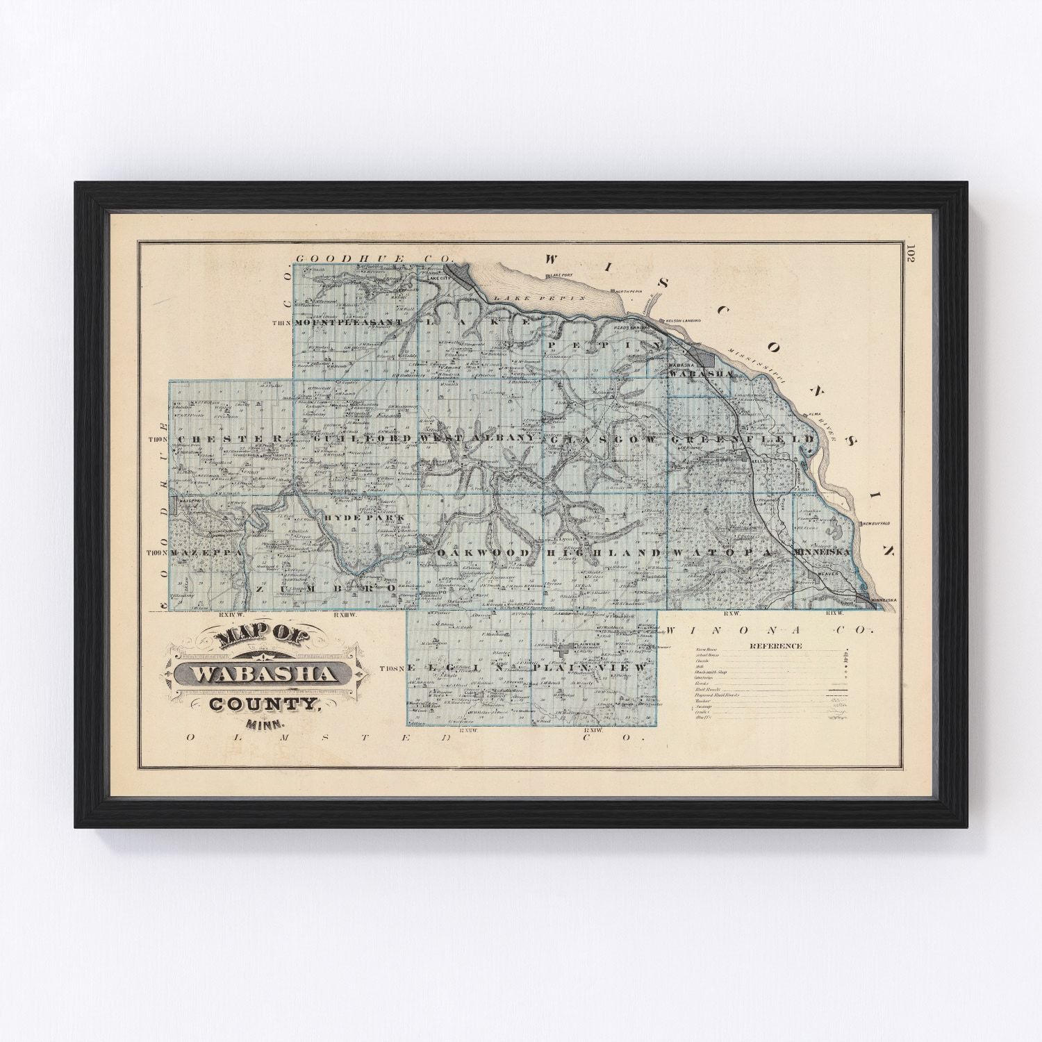 Vintage Map of Wabasha County, Minnesota 1874
