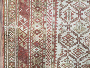 Antique Caucasian Shirvan Rug 4x6, Dagestan Area Rug, Wool Hand-Knotted Soft Red & Ivory 1920s Oriental Carpet, Soft Muted Colors