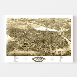 Vintage Map of Boston, Massachusetts 1880