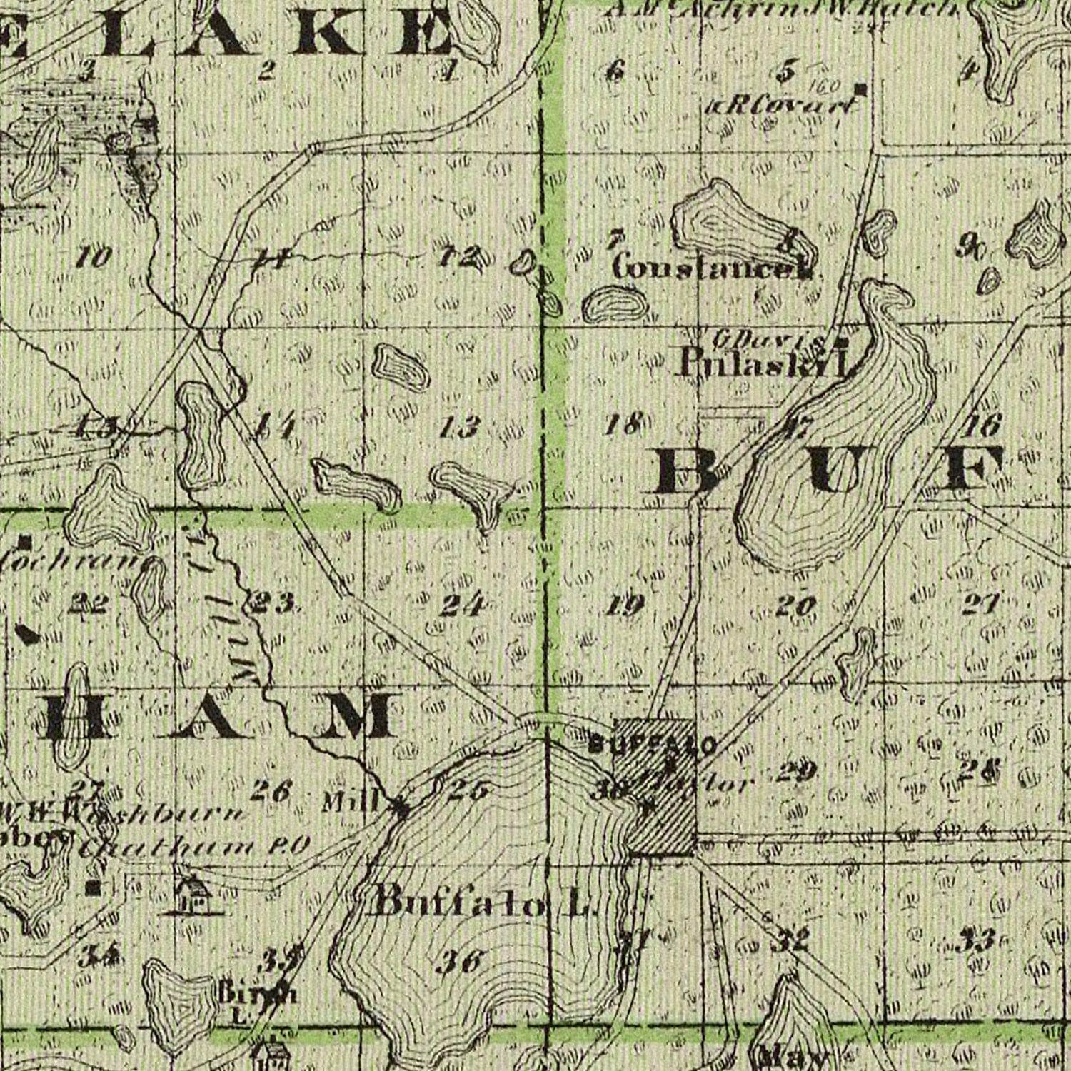 Vintage Map of Wright County, Minnesota 1874