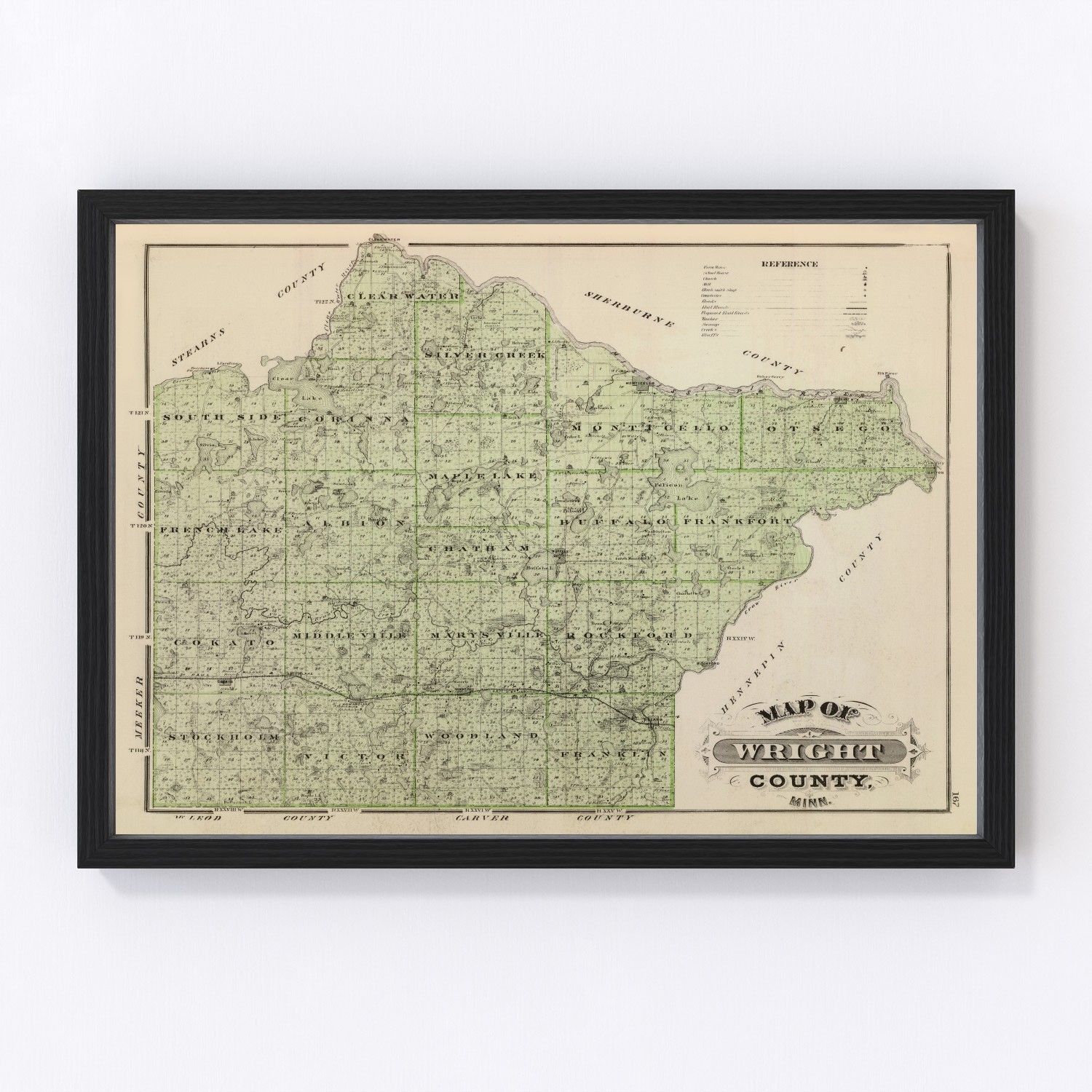 Vintage Map of Wright County, Minnesota 1874