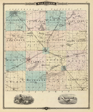Vintage Map of Walworth County, Wisconsin 1878