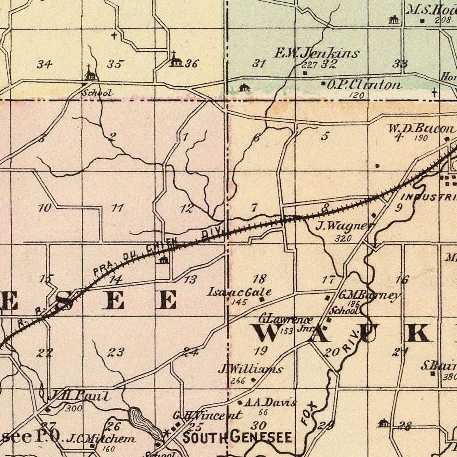 Vintage Map of Waukesha County, Wisconsin 1878