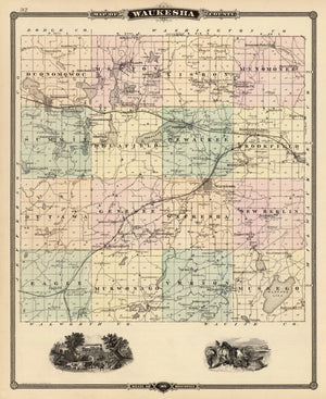 Vintage Map of Waukesha County, Wisconsin 1878