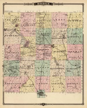 Vintage Map of Dodge County, Wisconsin 1878