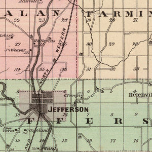 Vintage Map of Jefferson County, Wisconsin 1878