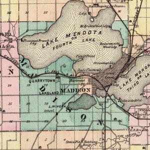 Vintage Map of Dane County, Wisconsin 1878