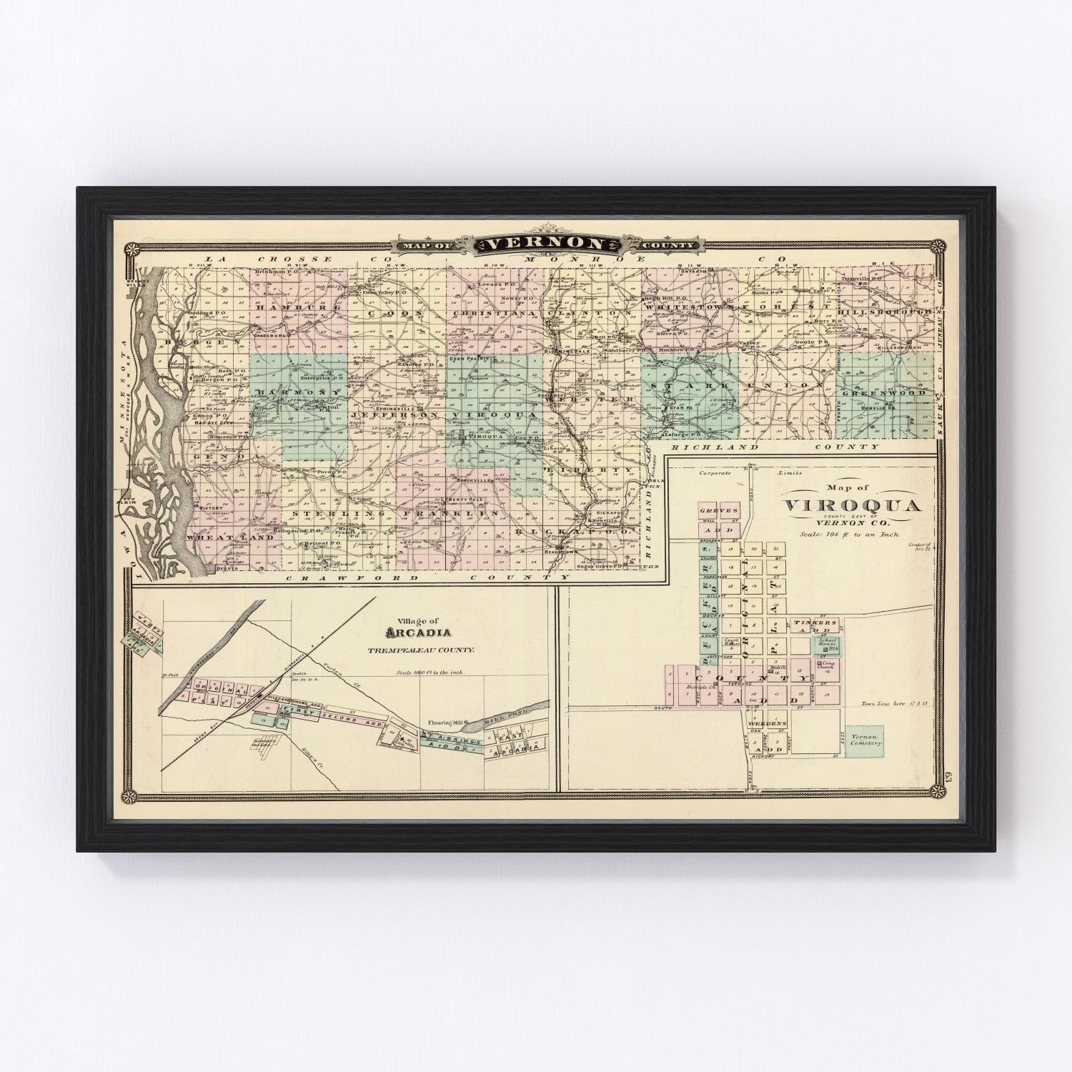 Vintage Map of Vernon County, Wisconsin 1878