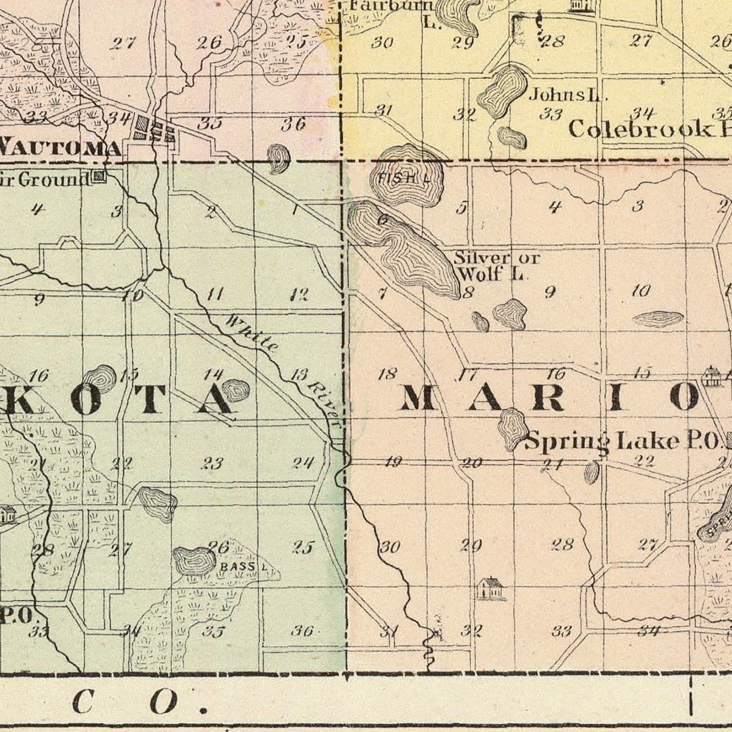 Vintage Map of Waushara County, Wisconsin 1878