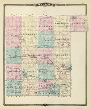 Vintage Map of Waupaca County, Wisconsin 1878