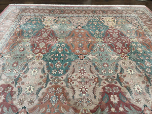 Sino Persian Rug 10x14, Multicolor Panel Design, Wool Handmade Vintage Large Rug