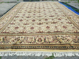 12' X 18' One-of-a-Kind Indian Agra Hand-Knotted Wool Rug Handmade Organic Dyes