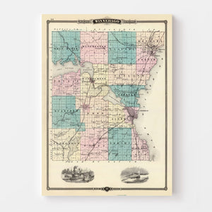 Vintage Map of Winnebago County, Wisconsin 1878